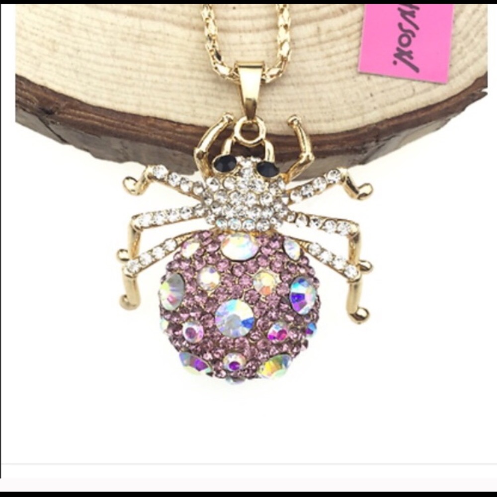 BETSEY JOHNSON ~  Crystal spider necklace.